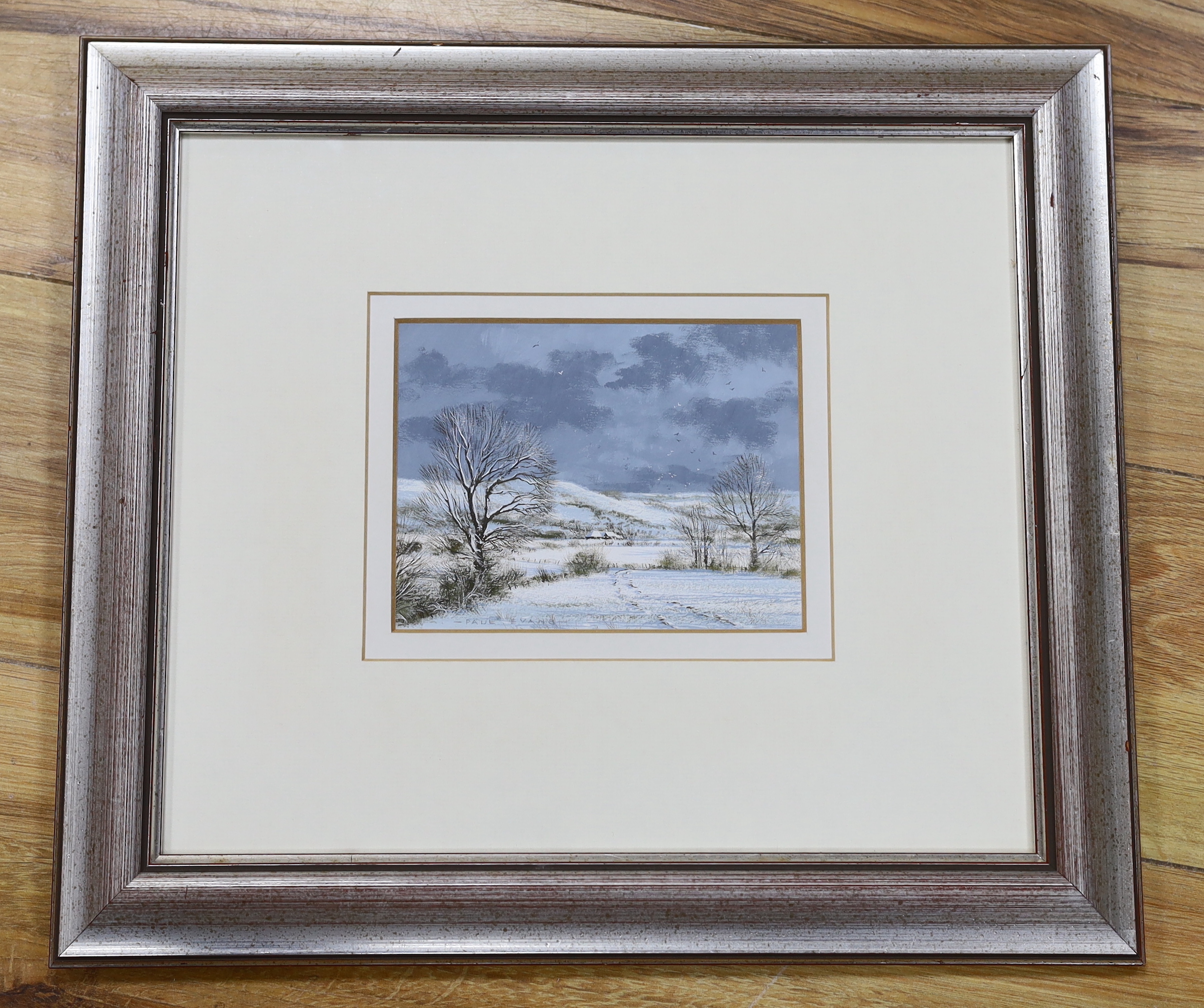 Paul Evans (b.1950) gouache, 'Towards the Downs in December', signed, 13 x 16cm